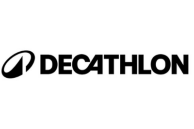 Schwarzes Decathlon-Logo mit Schriftzug auf weißem Hintergrund.